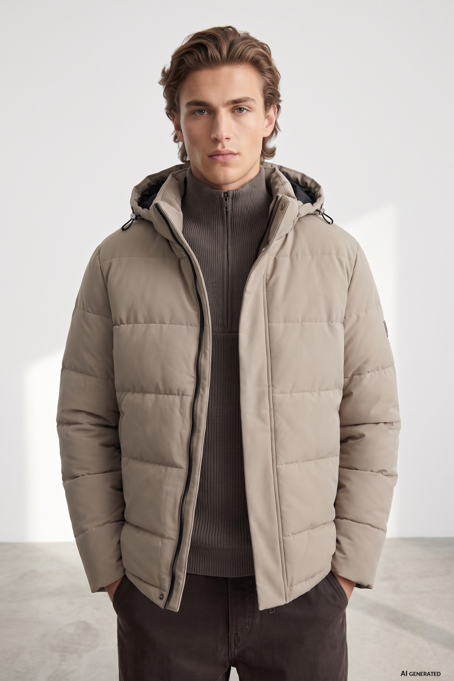 Beige Hooded Puffer Jacket