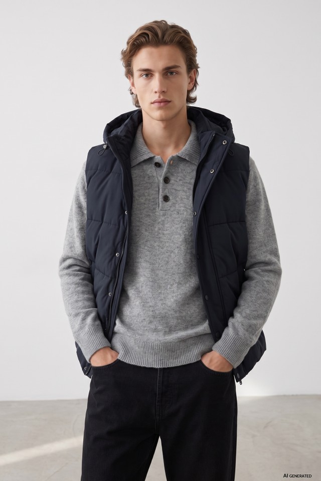 Navy Hooded Puffer Vest