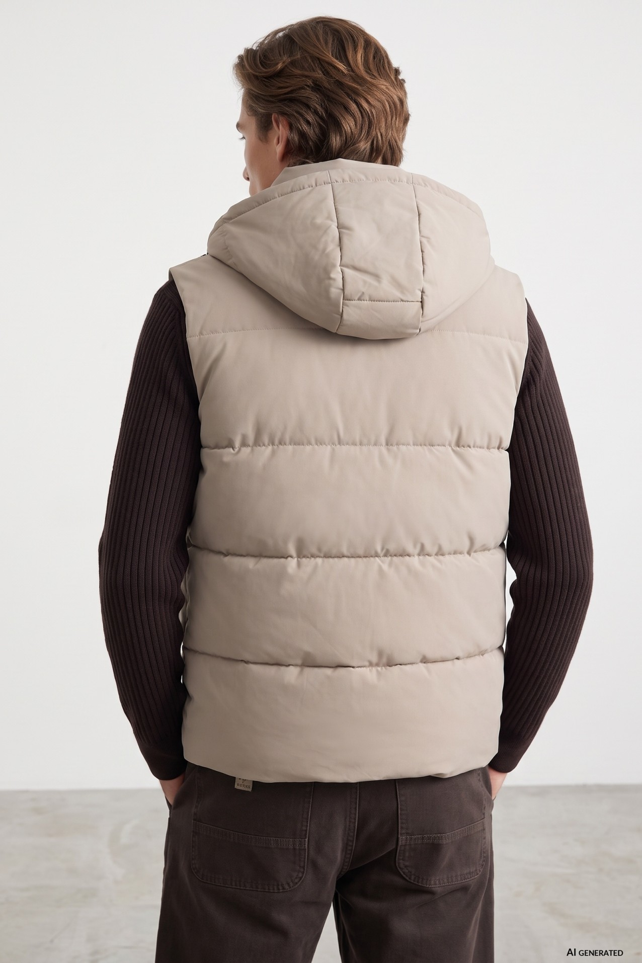 Beige Hooded Padded Vest