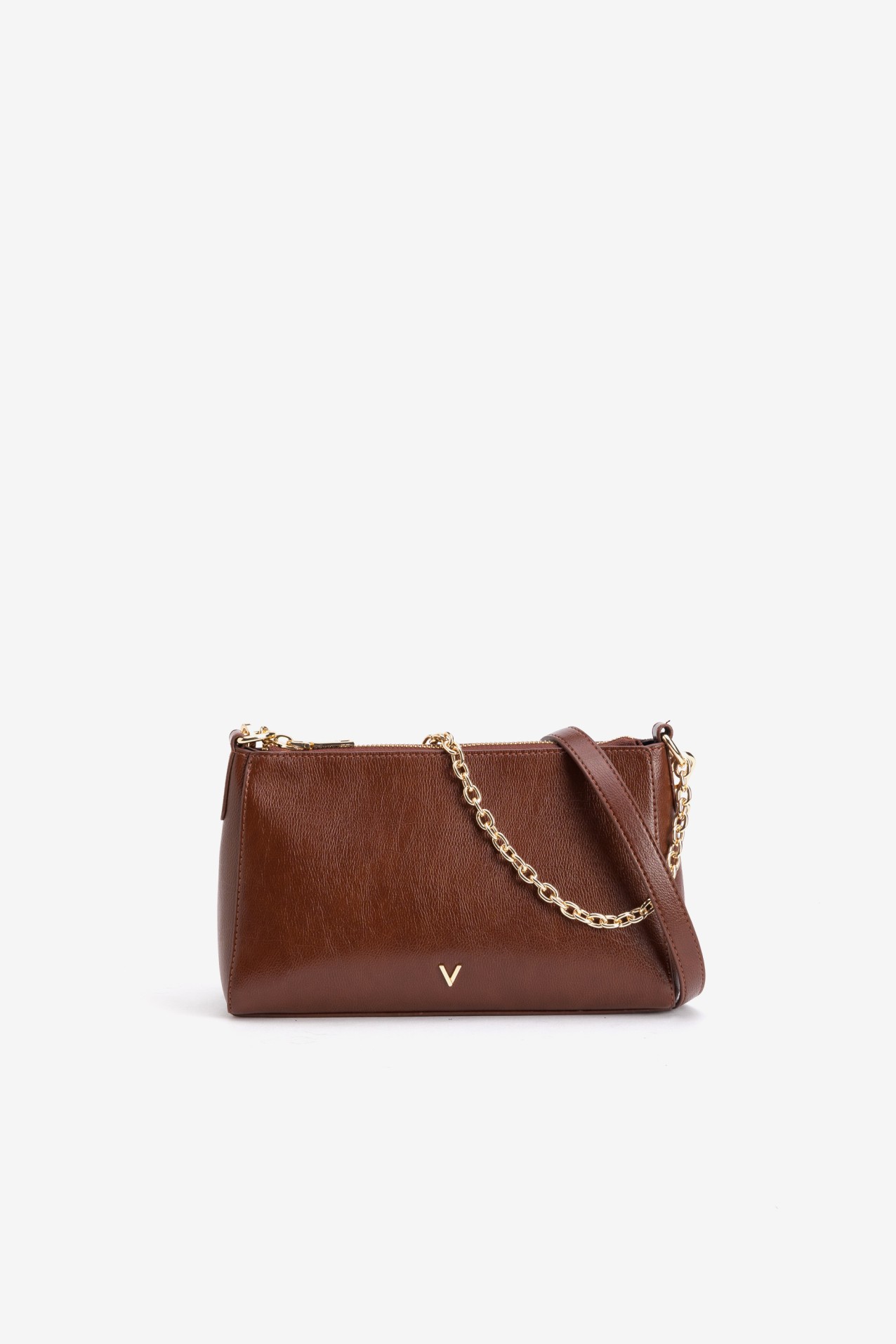 Cartera marr�n con cadena dorada