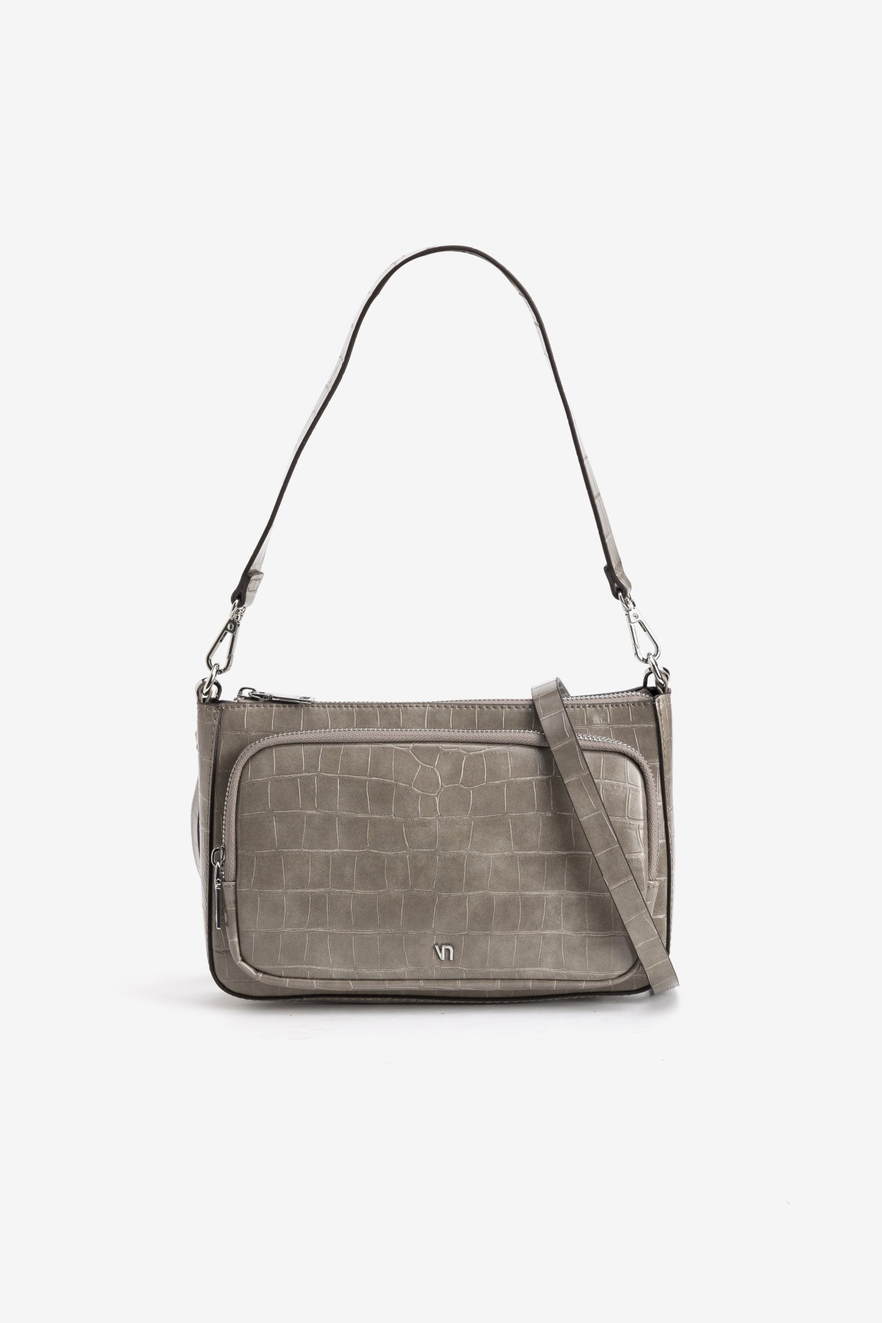 Grey Croc-Effect Wallet Bag