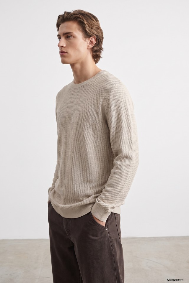 Textured Knit Crewneck Sweater