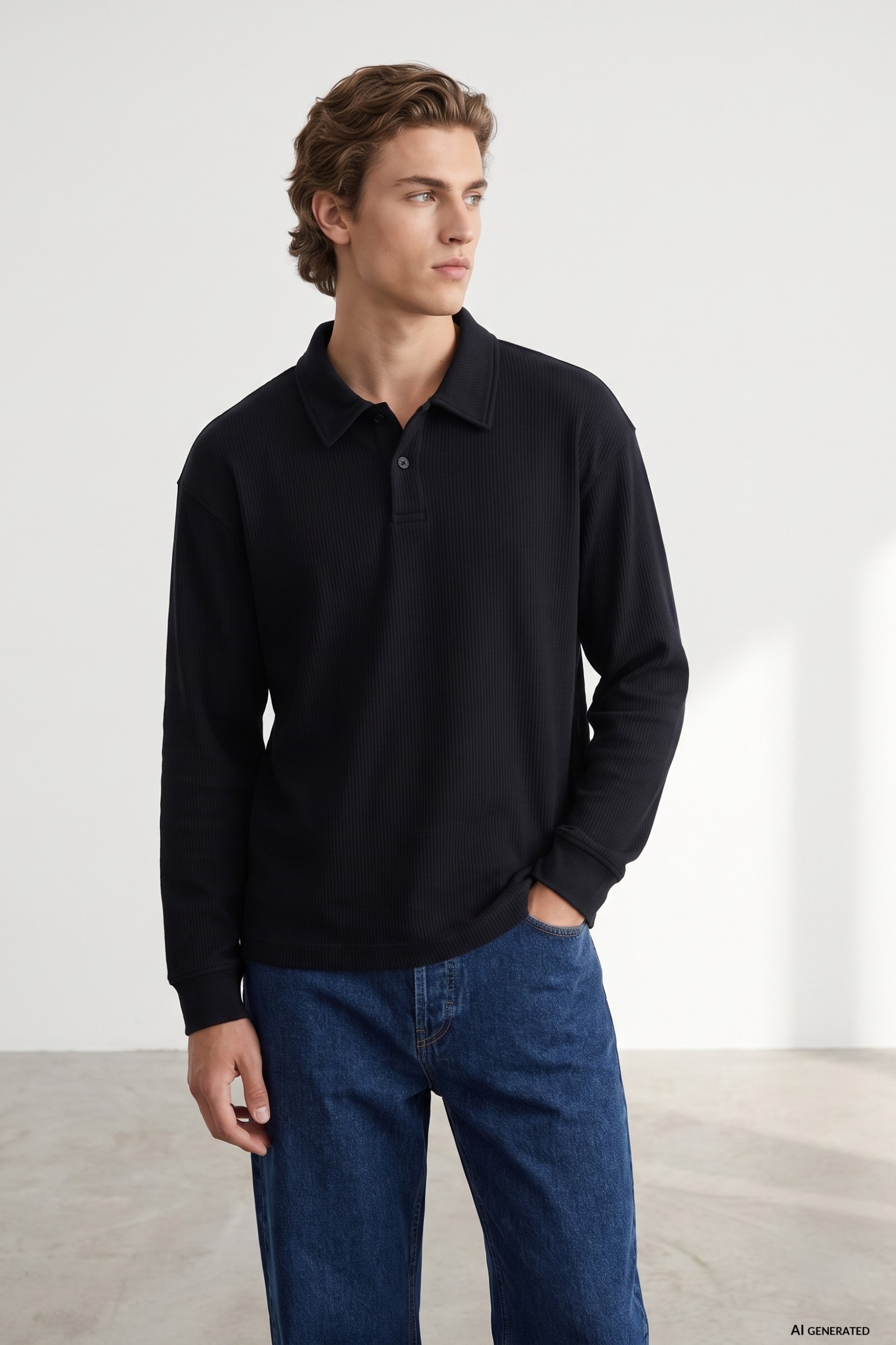 Polo acanalado negro