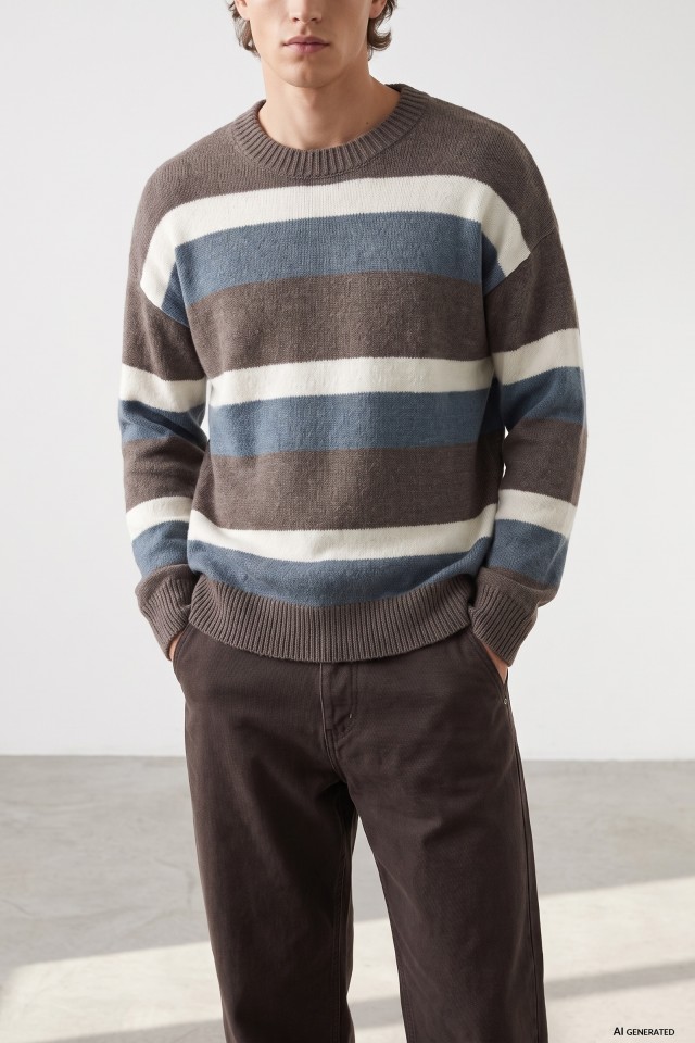 Striped Crew-Neck Knit Sweater