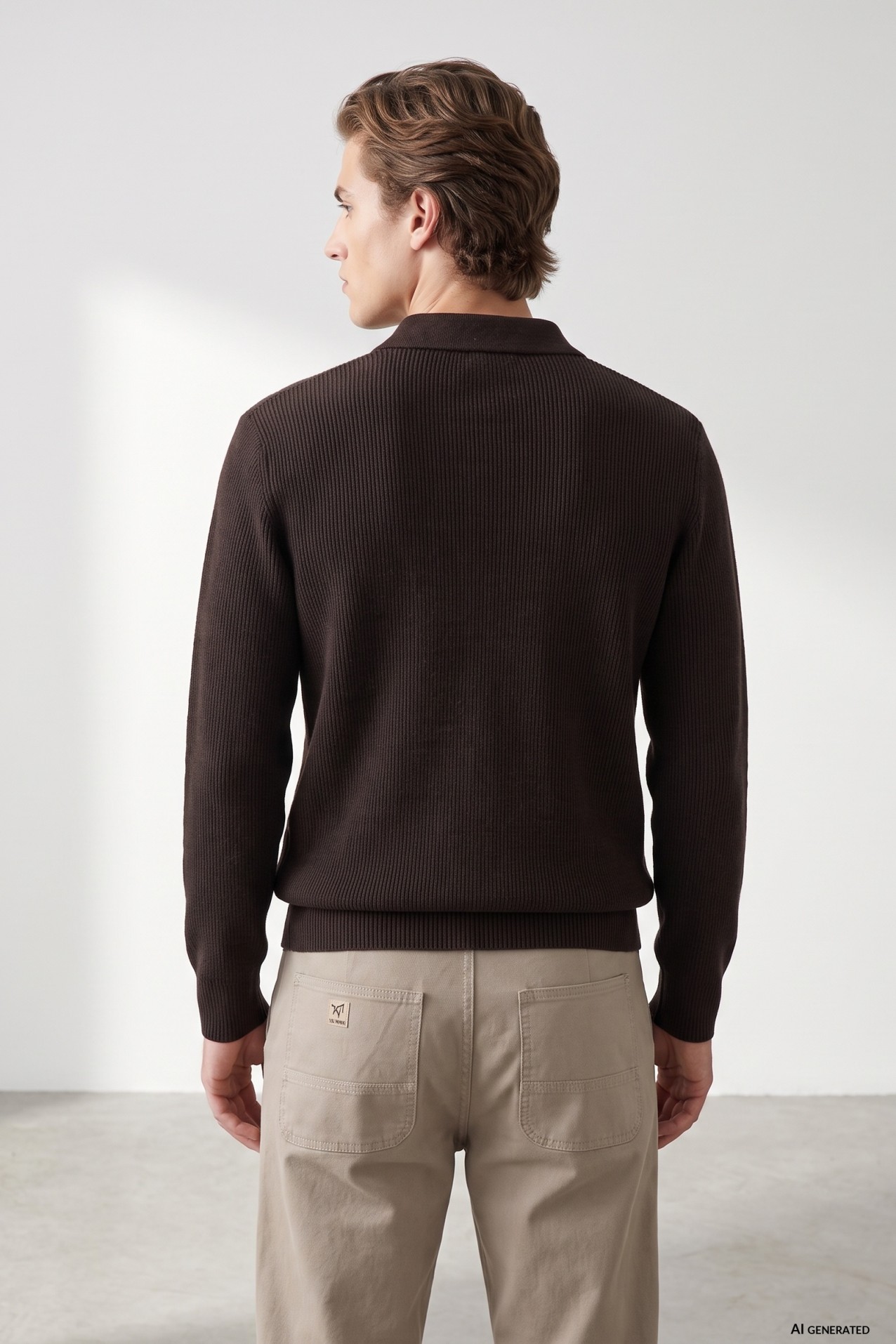 Brown Knit Polo Sweater