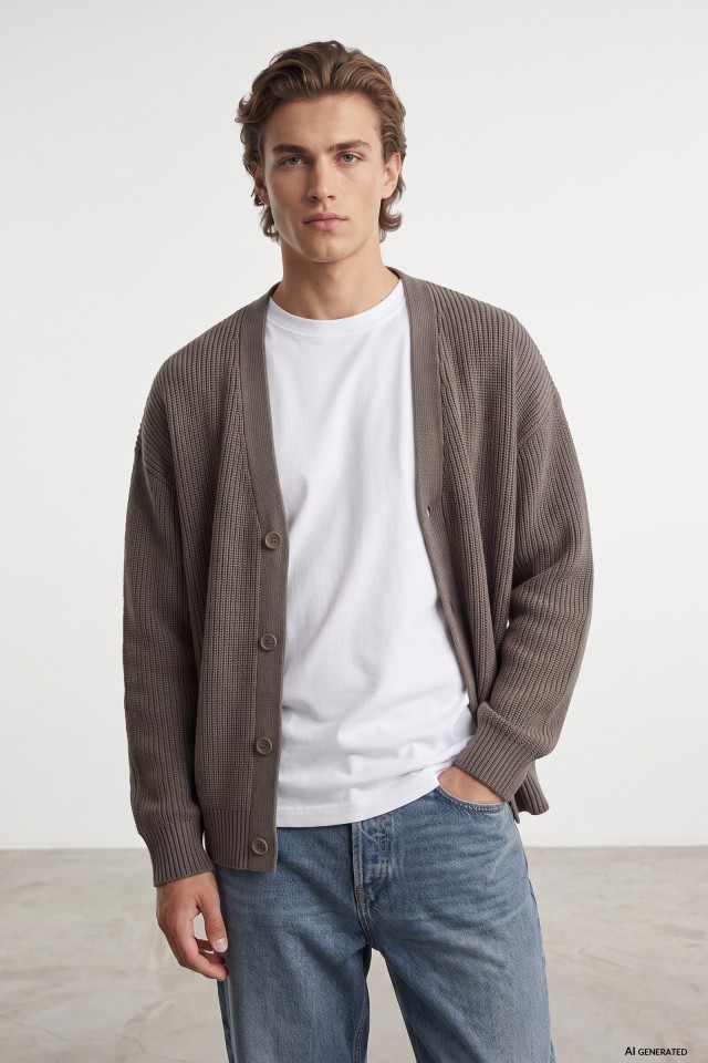 Brown Oversized Knit Cardigan