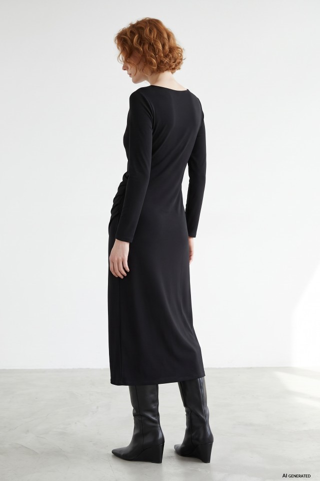 Black Draped Midi Dress Black Draped Midi Dress