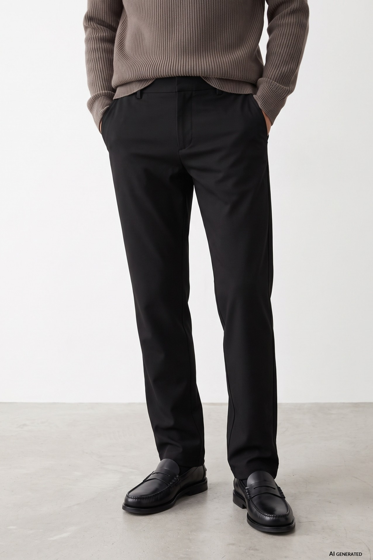 Black Straight-Leg Chino Trousers