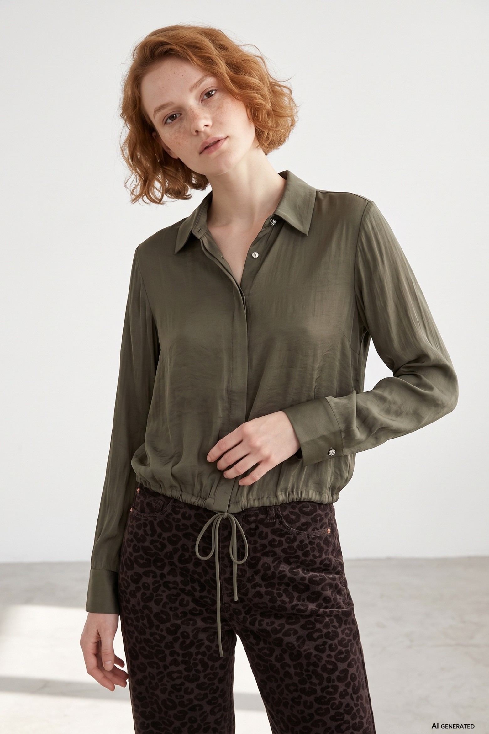 Olive Drawstring Hem Shirt