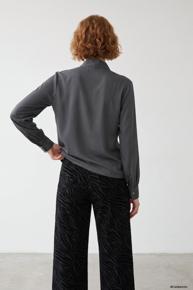 Grey Tie-Neck Blouse Grey Tie-Neck Blouse