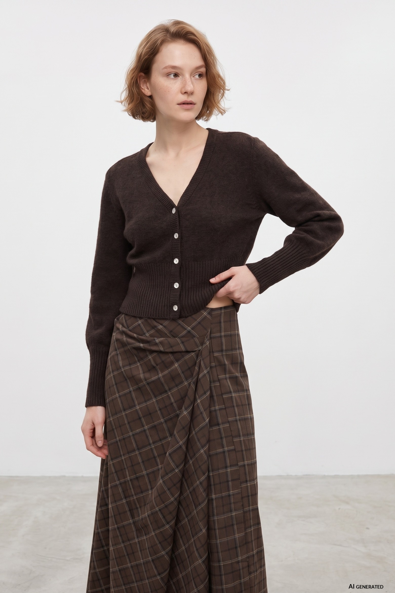 Brown V-Neck Knit Cardigan