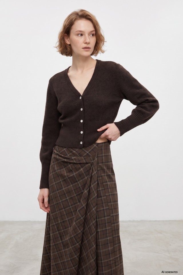 Brown V-Neck Knit Cardigan