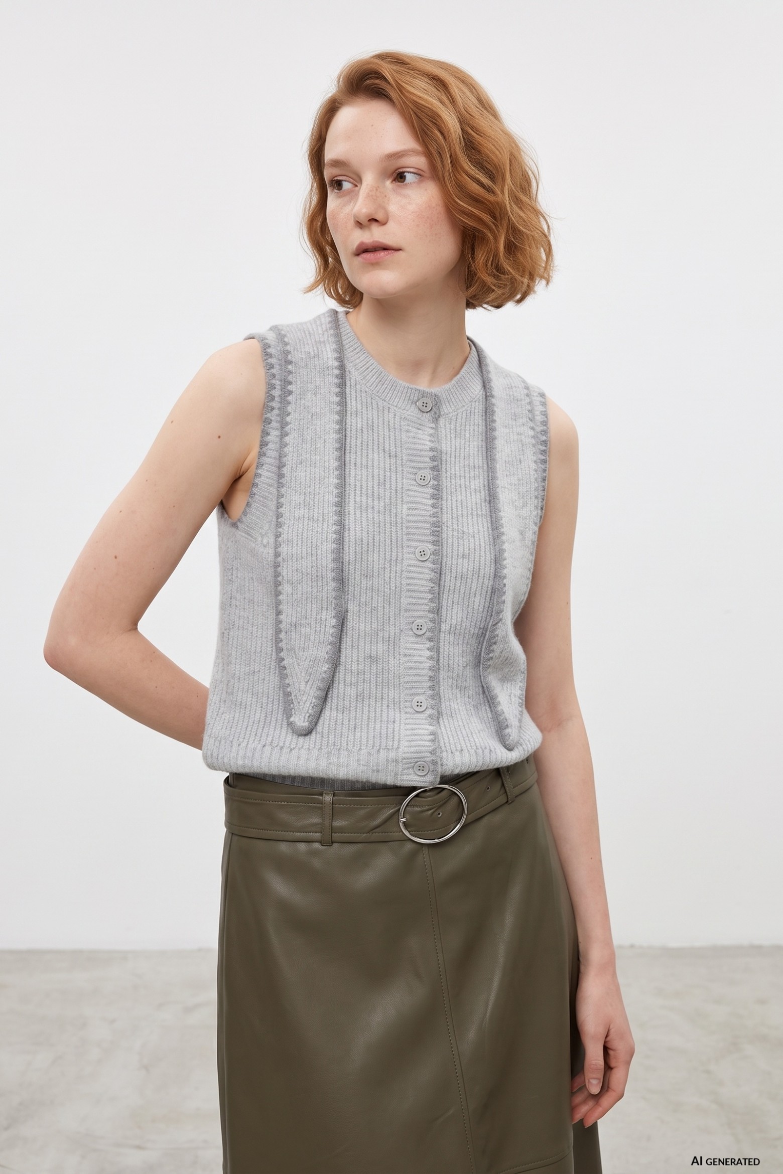 Grey Knitted Button-Up Vest