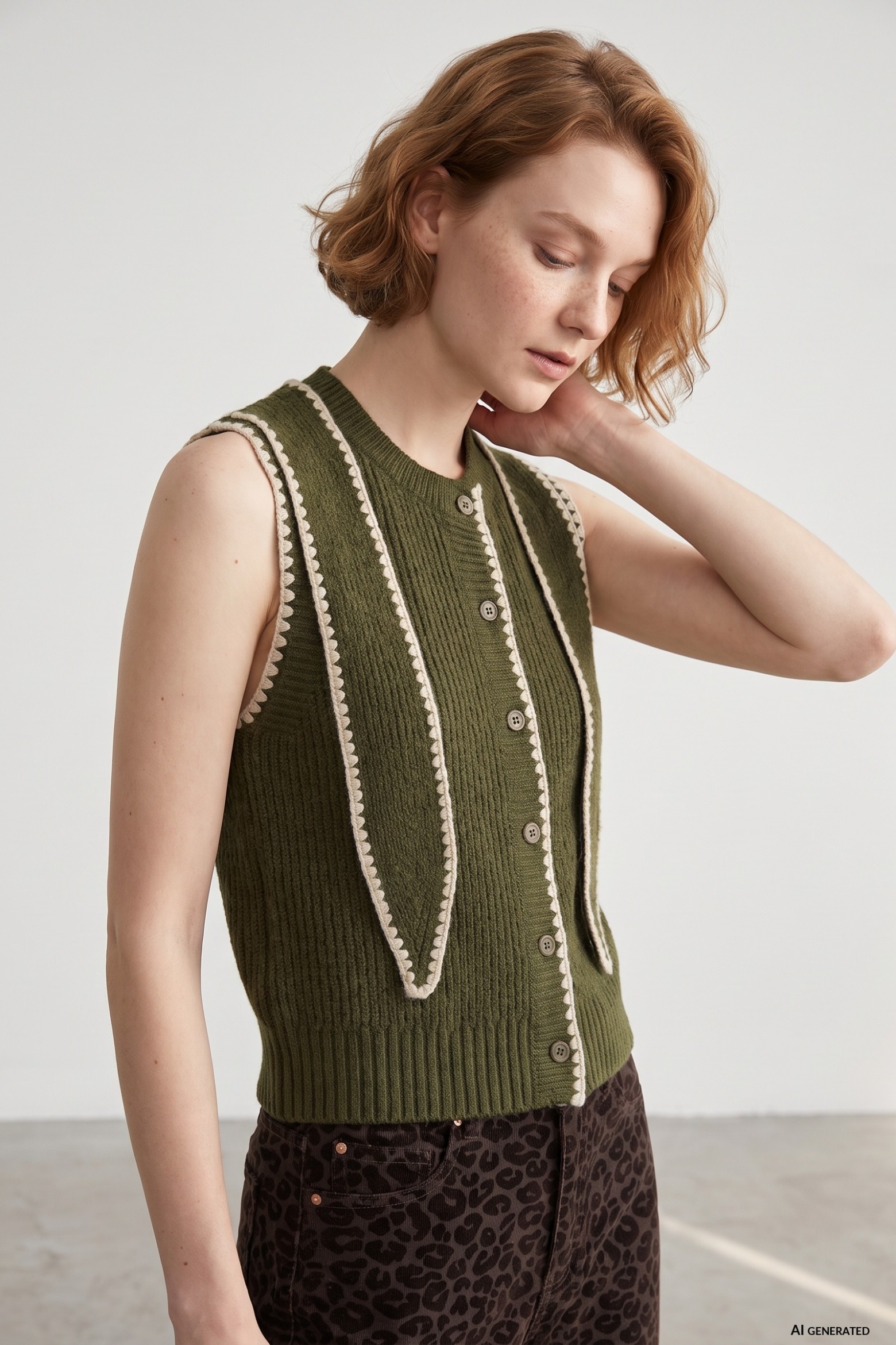 Olive Green Knitted Vest