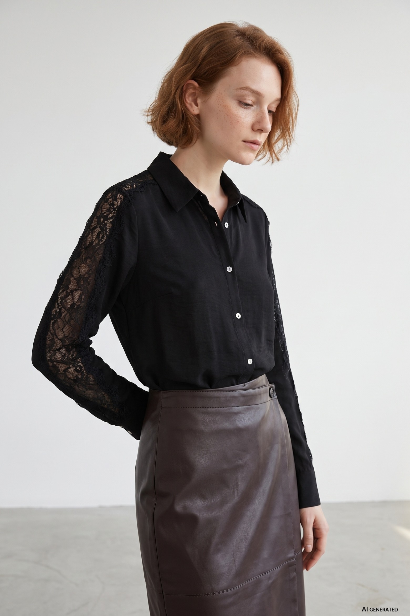 Black Long-Sleeve Lace Shirt