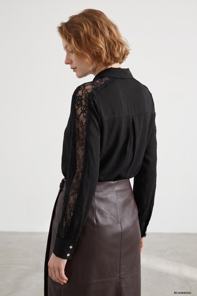 Black Long-Sleeve Lace Shirt Black Long-Sleeve Lace Shirt
