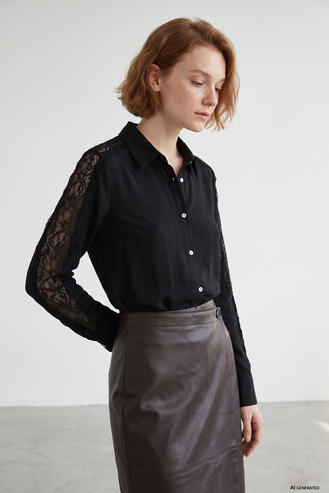 Black Long-Sleeve Lace Shirt