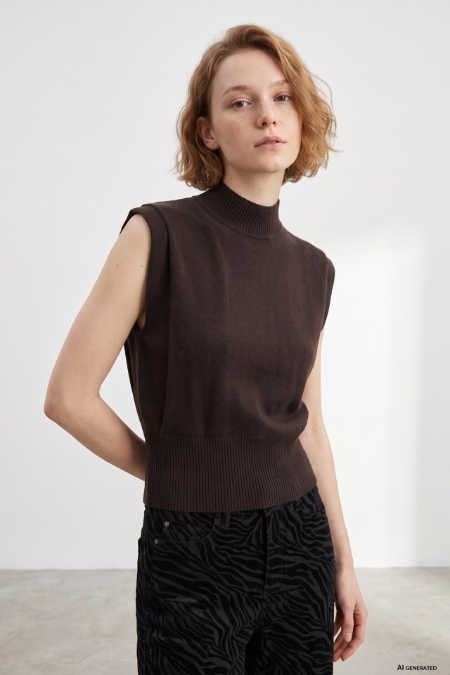 Brown Knitted Sleeveless Vest