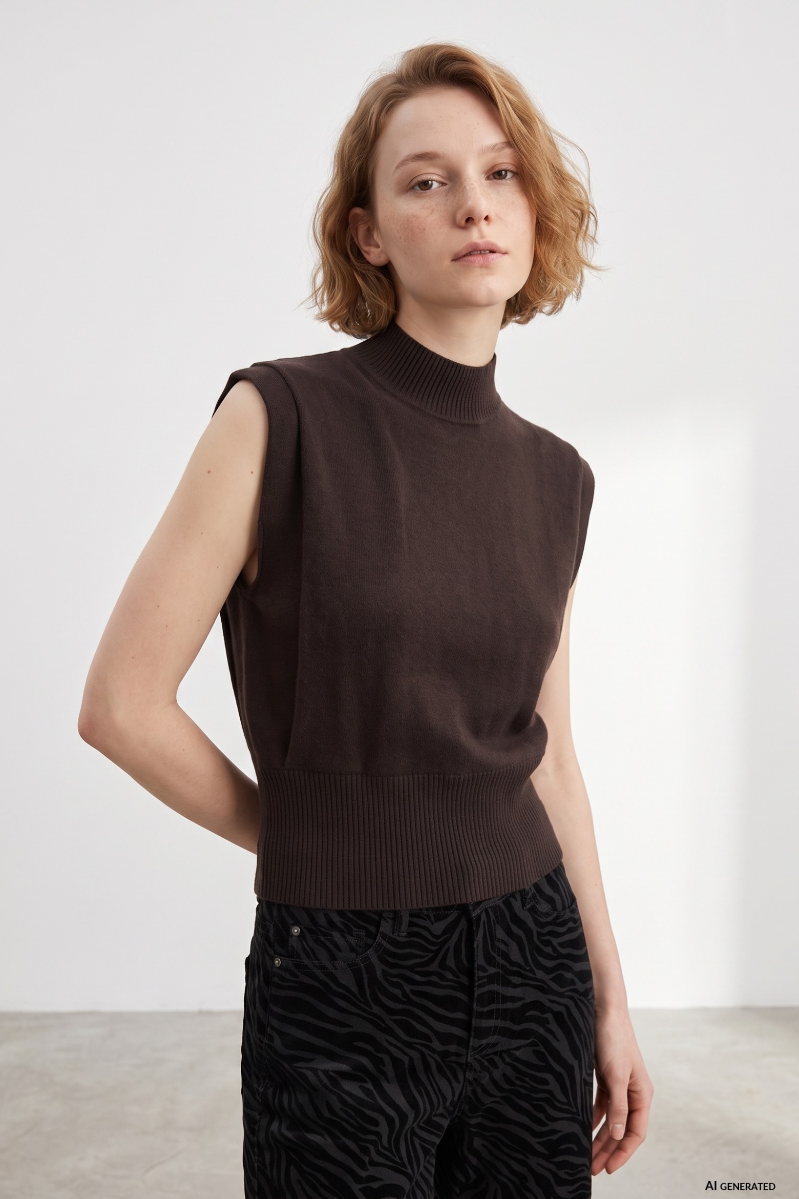 Brown Knitted Sleeveless Vest
