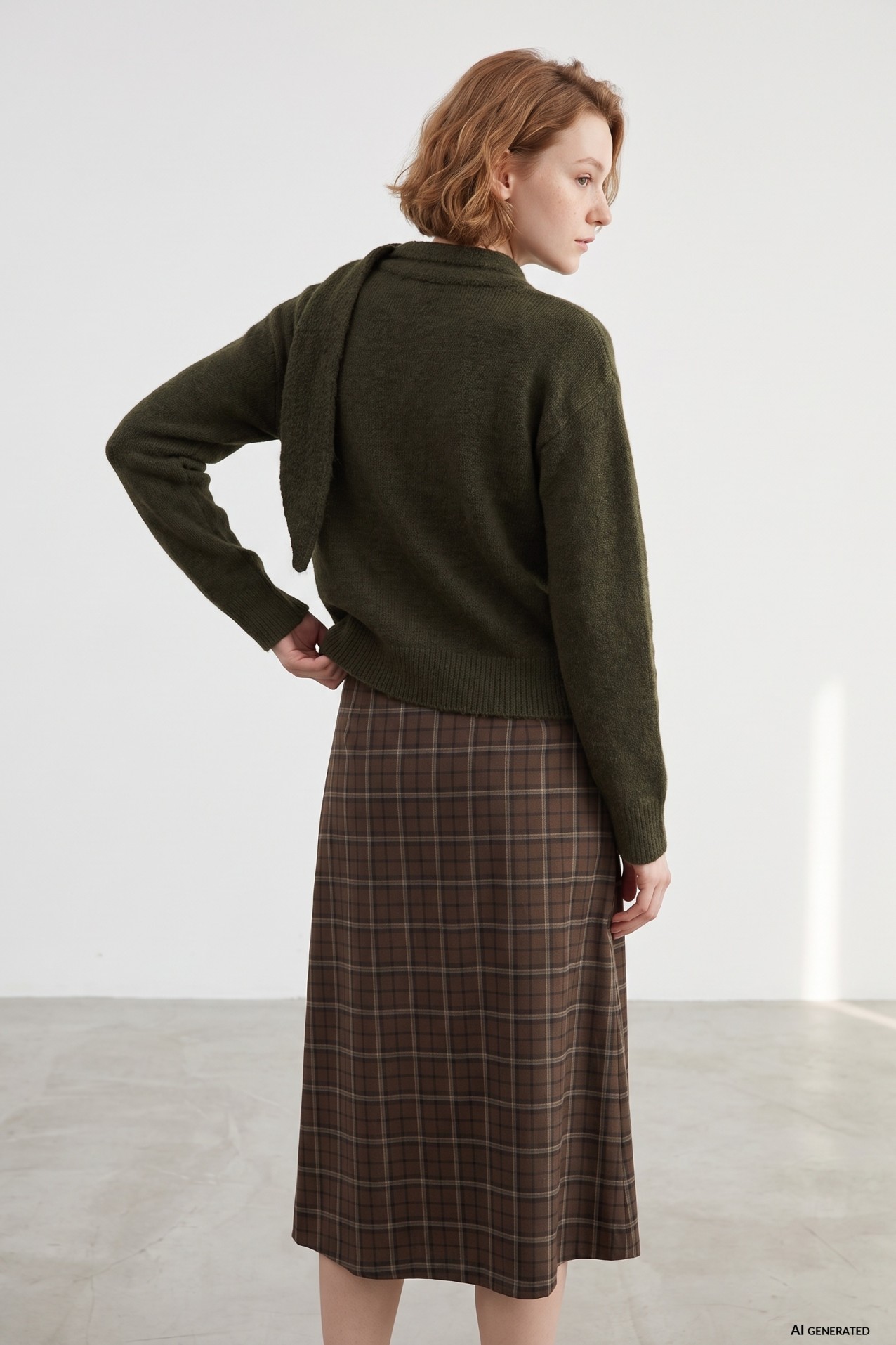 Olive Tie-Neck Knit Sweater