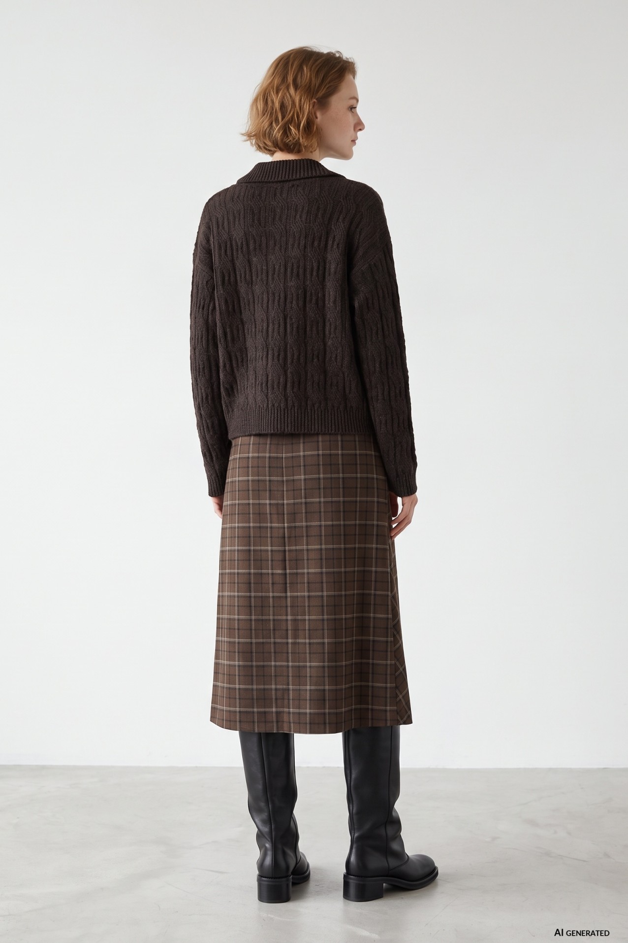 Brown Plaid Midi Skirt