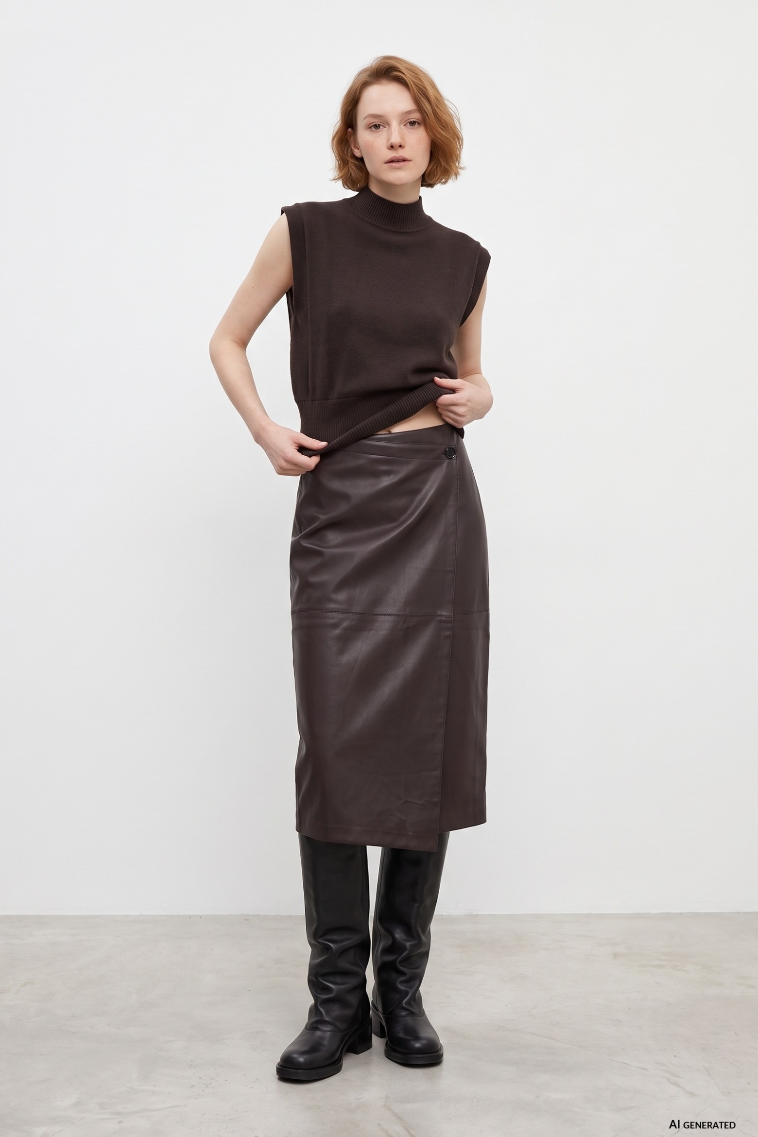 Brown Wrap Midi Skirt