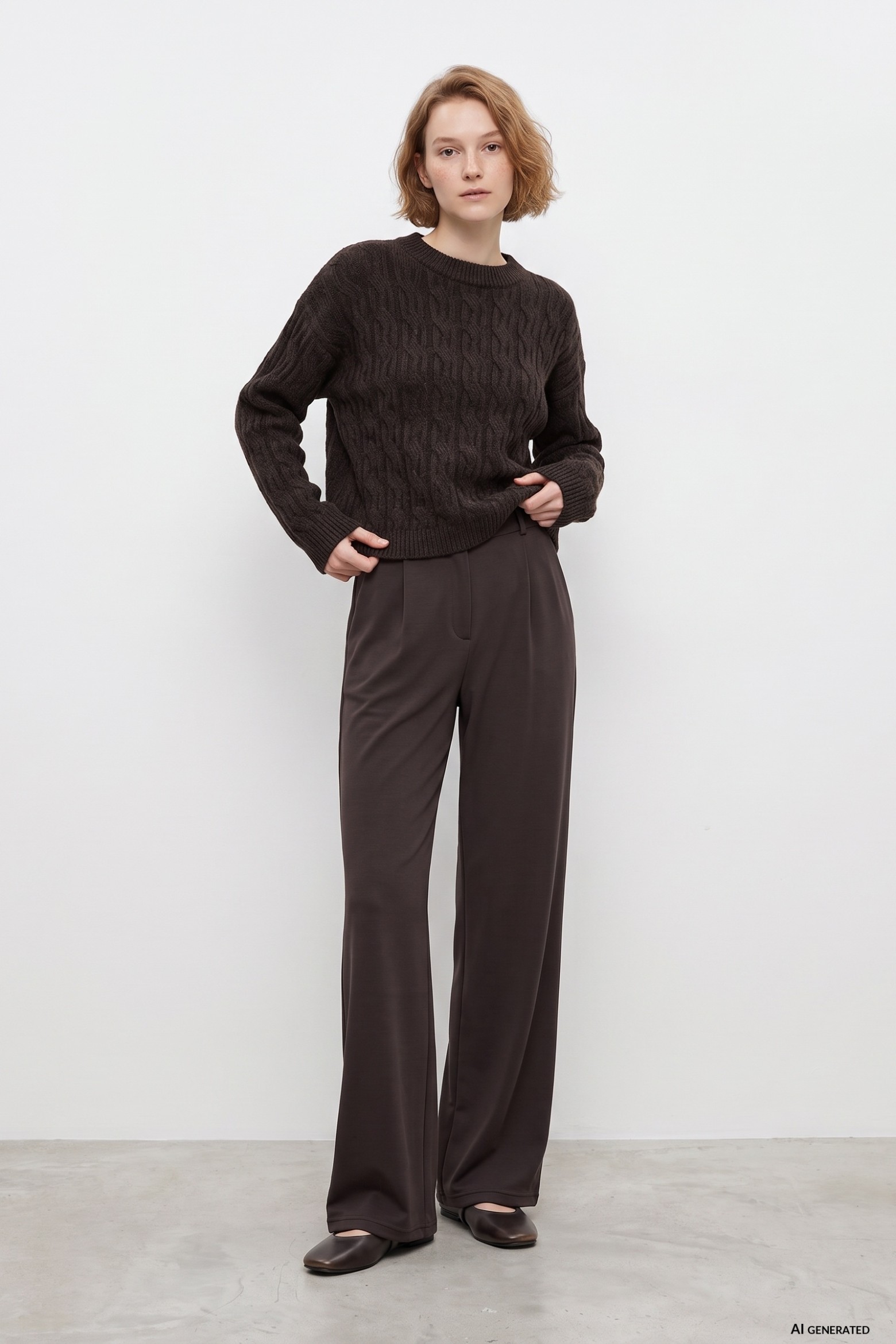 Dark Brown Wide-Leg Trousers