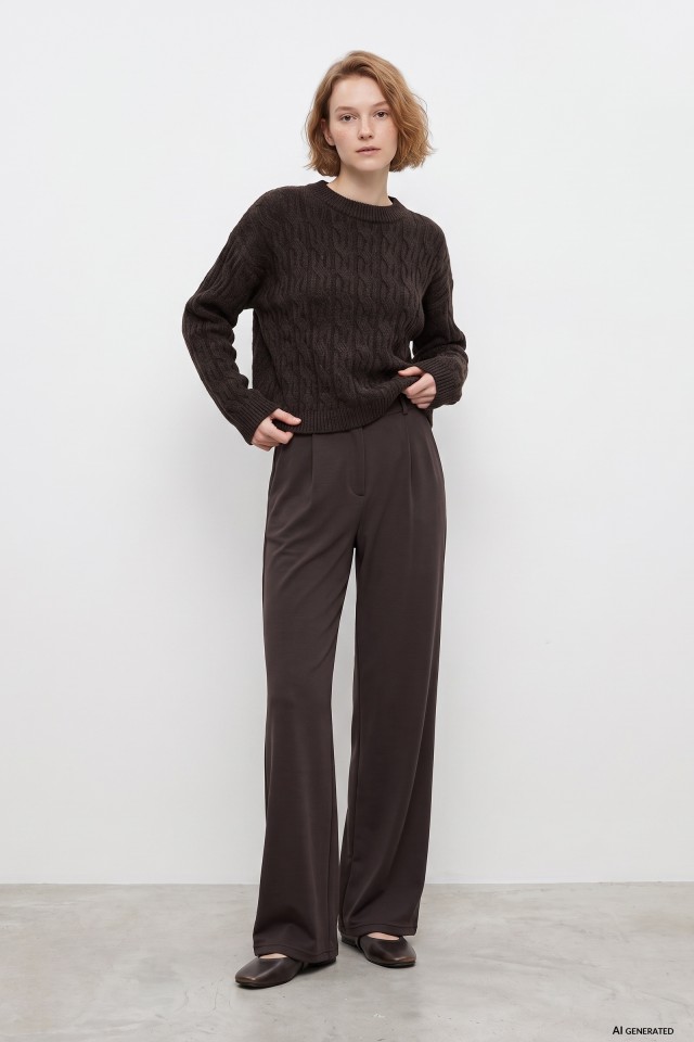Dark Brown Wide-Leg Trousers