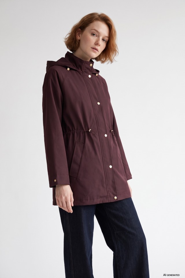 Burgundy Long Hooded Coat