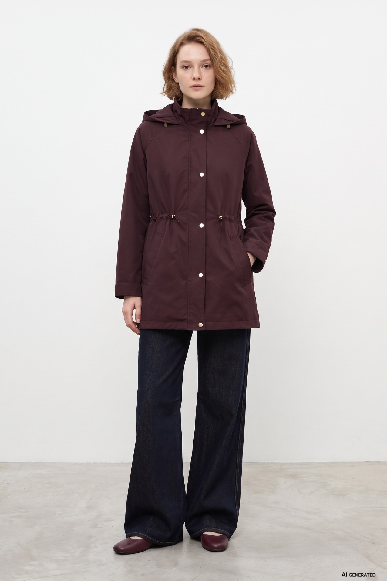 Burgundy Long Hooded Coat