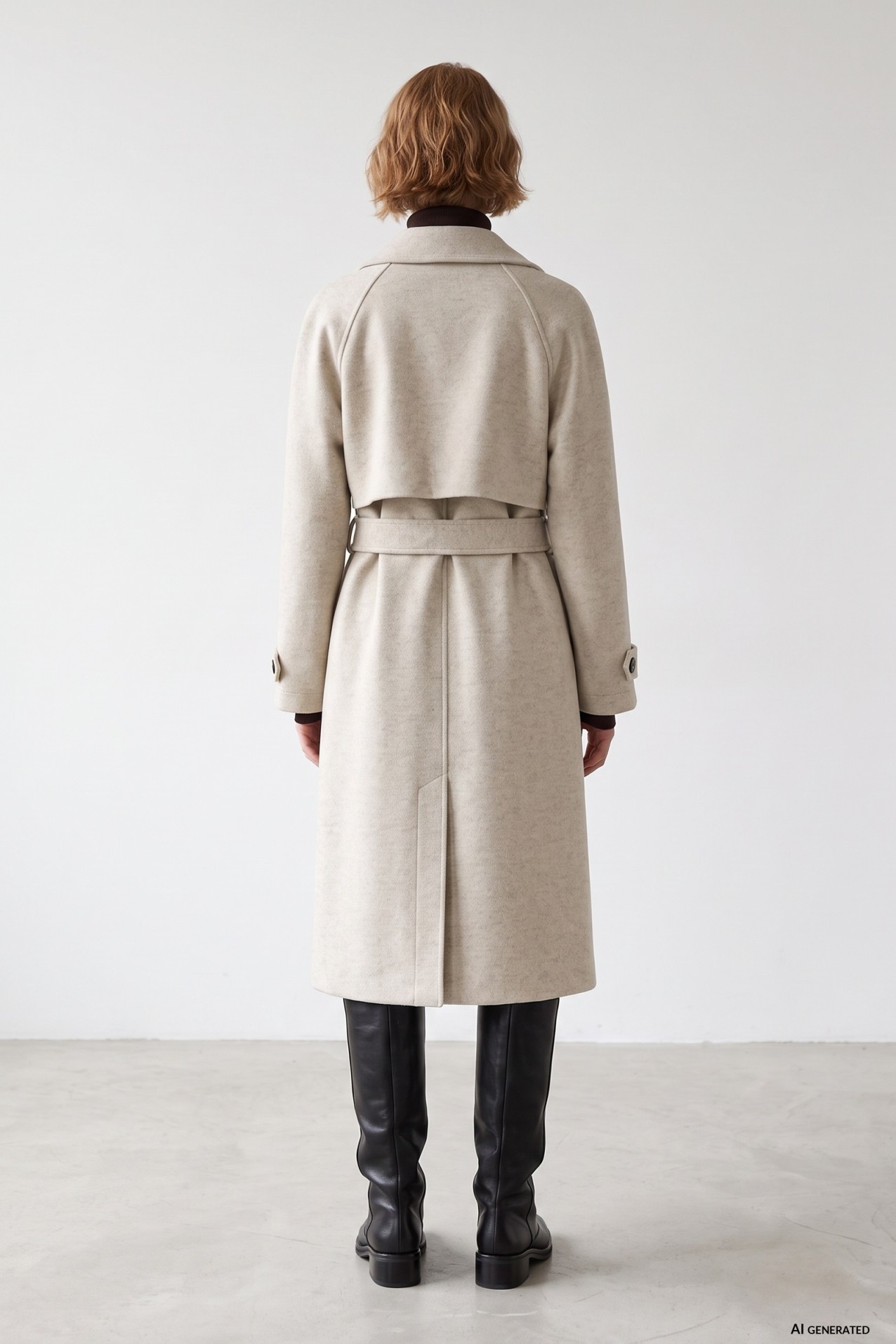 Long Beige Belted Coat
