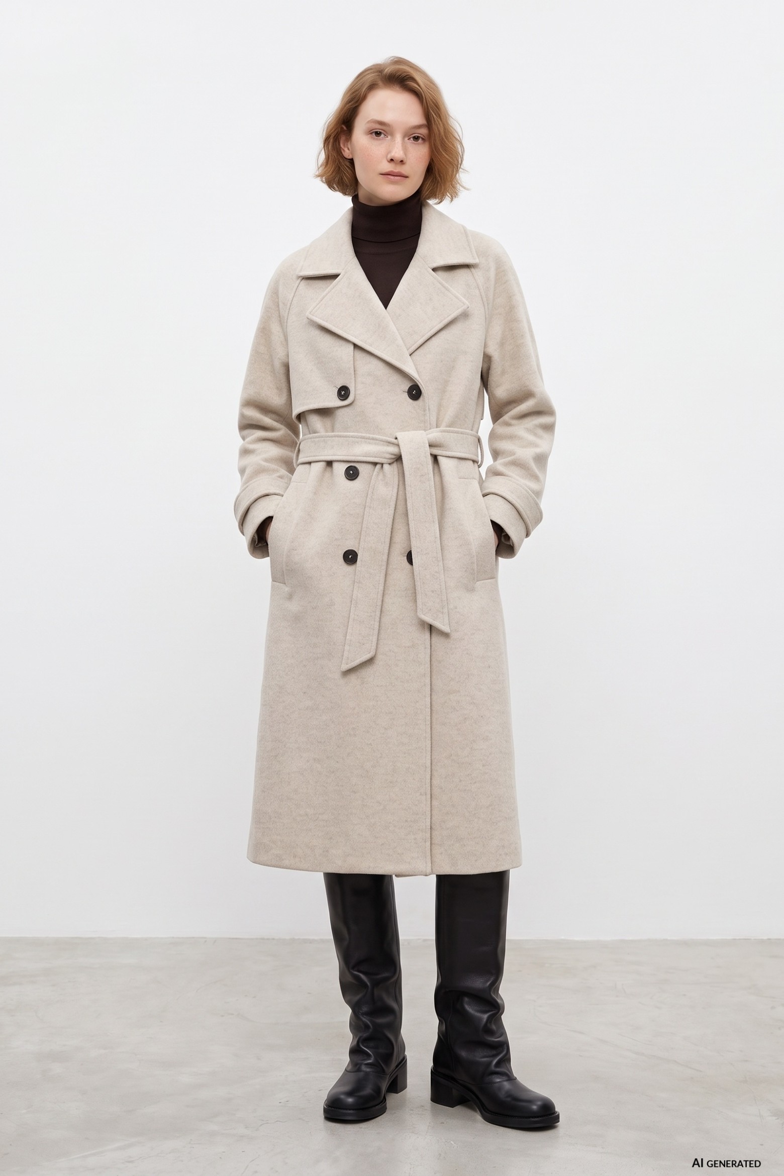 Long Beige Belted Coat