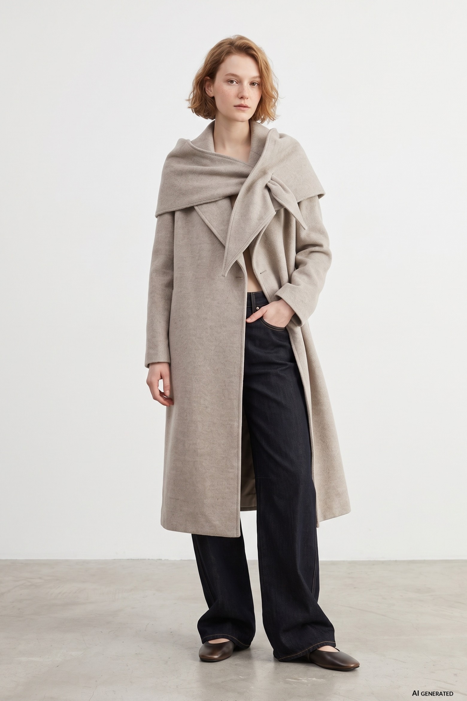 Long Beige Relaxed Coat