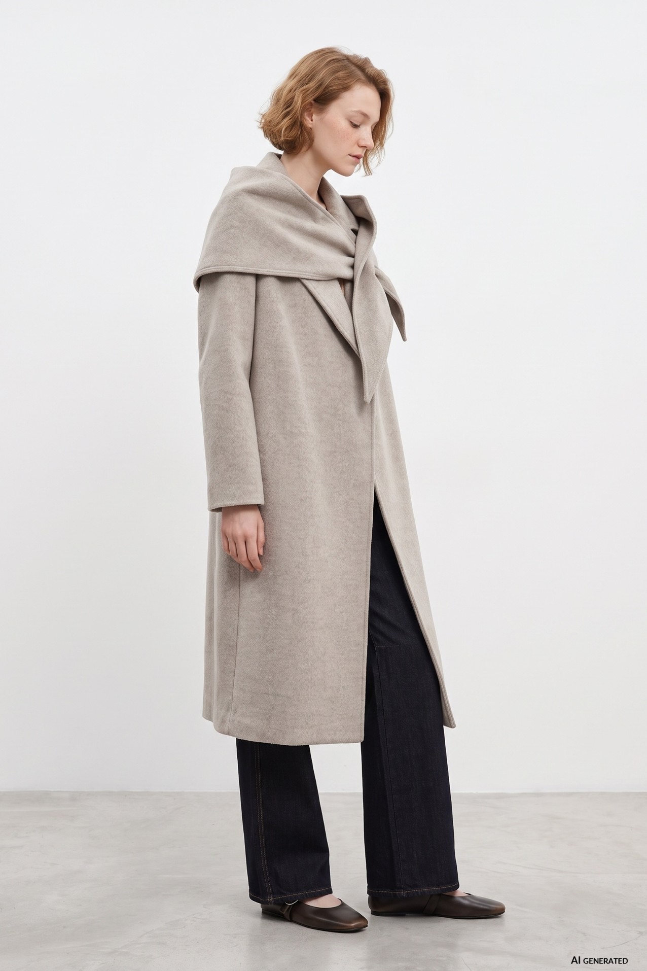 Long Beige Relaxed Coat