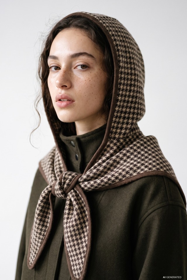 Brown Houndstooth Hooded Cape Brown Houndstooth Hooded Cape
