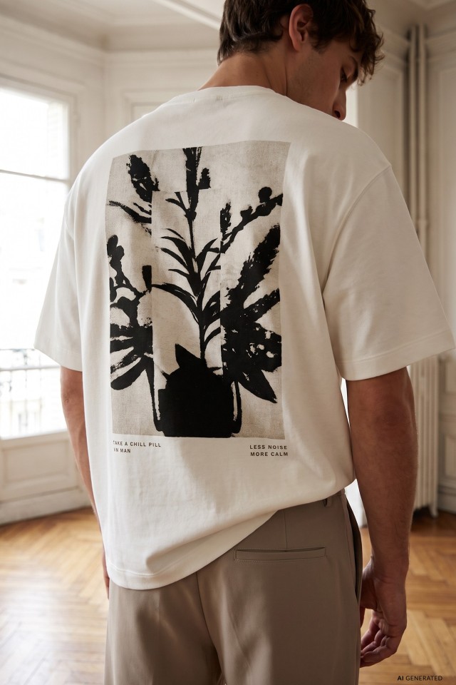 Beige Oversize Modern Print Tee Beige Oversize Modern Print Tee