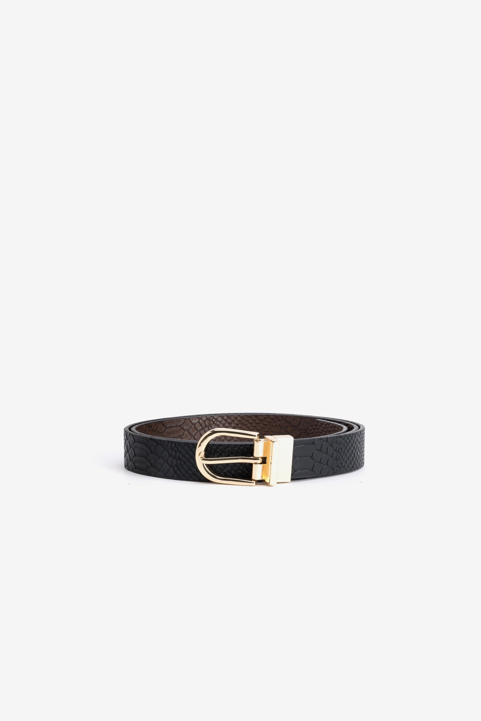Black Textured Belt Gold Buckle