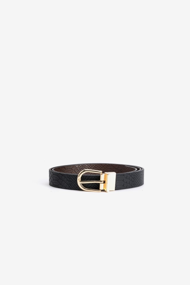 Black Textured Belt Gold Buckle