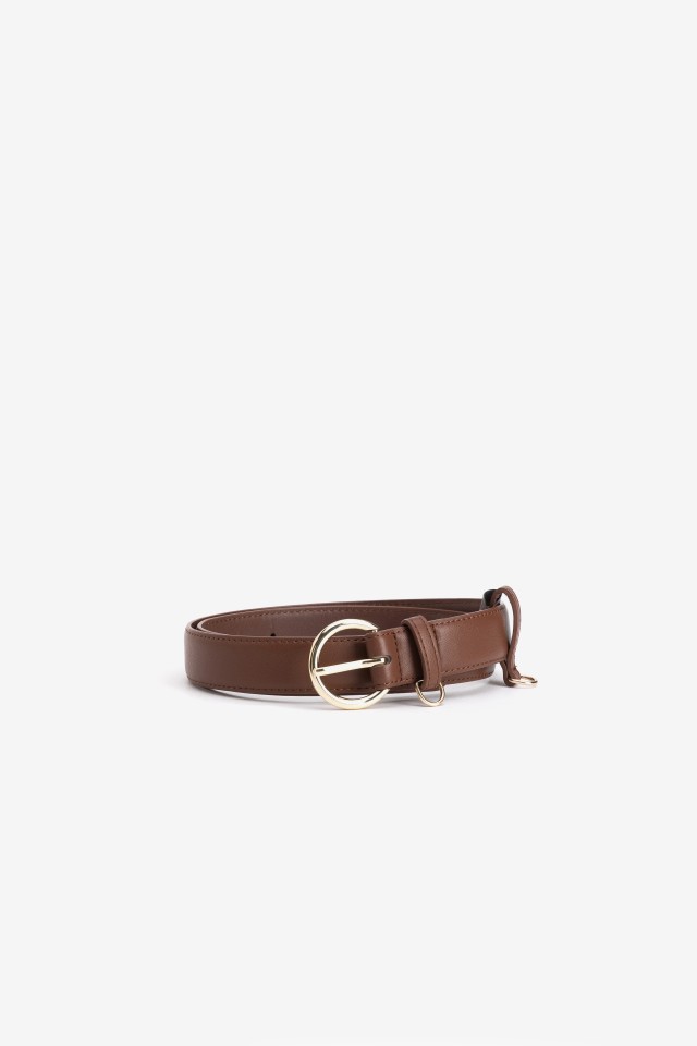 Brown belt with gold buckle