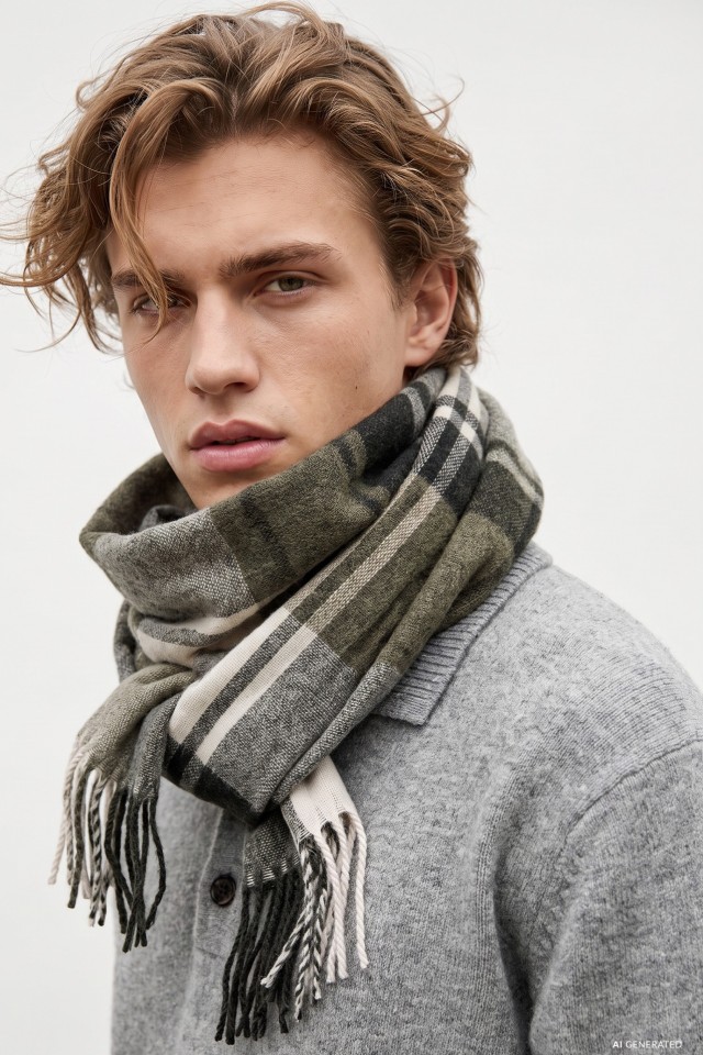 Checked Fringed Scarf