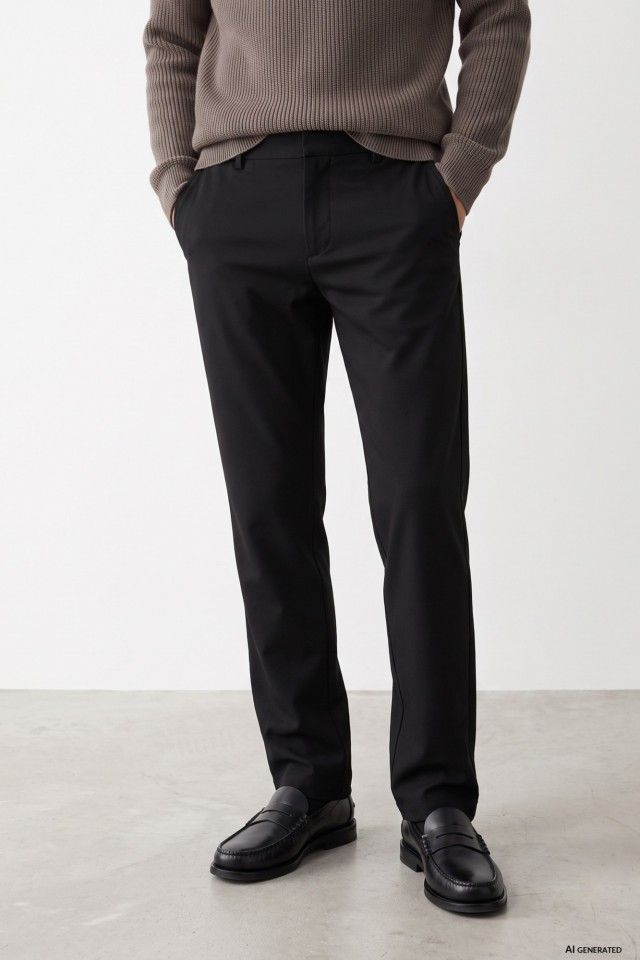 Black Straight-Leg Chino Trousers