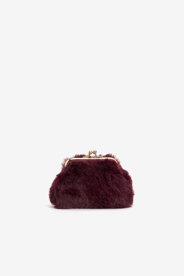 Burgundy Fluffy Coin Purse