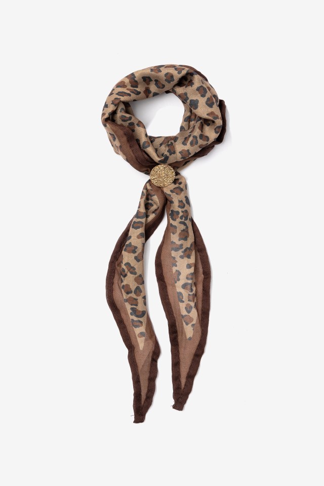 Leopard Print Brown Skinny Scarf