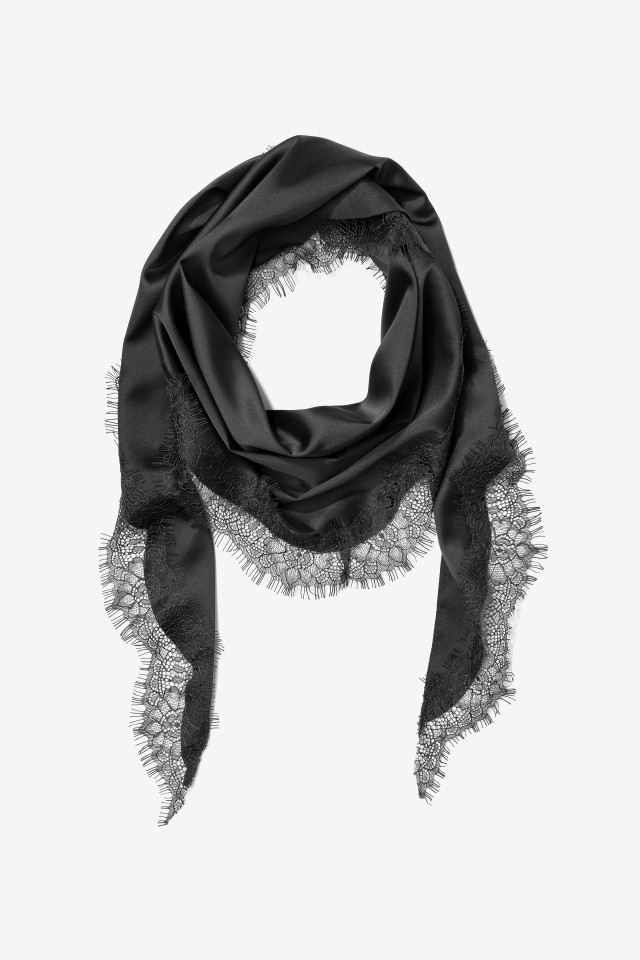 Black Triangle Scarf Lace Trim
